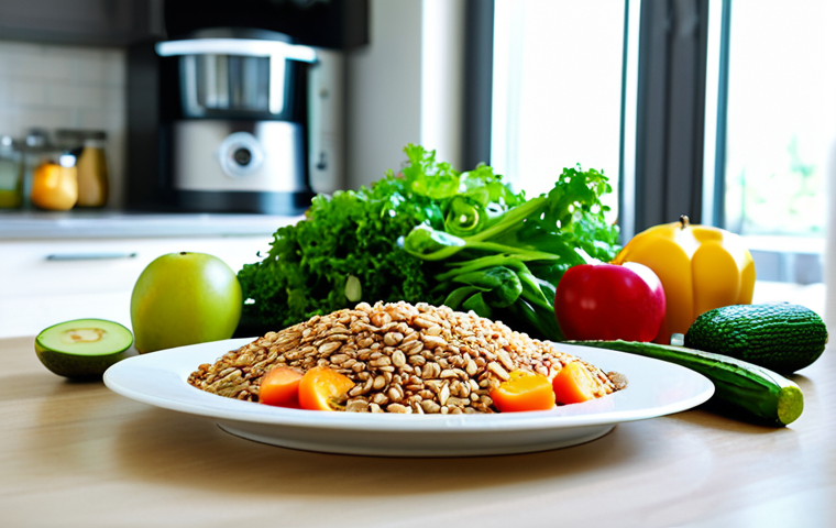 Diet & Bladder Health**
"A colorful and nutritious meal on a table, featuring water, whole grains, fruits, and vegetables, arranged in an appealing way. The scene suggests a healthy lifestyle choice for bladder health. Background includes a bright, airy kitchen. safe for work, appropriate content, fully clothed (no people present), professional, modest, family-friendly, perfect anatomy (food items only), natural proportions, high-quality food photography."
**