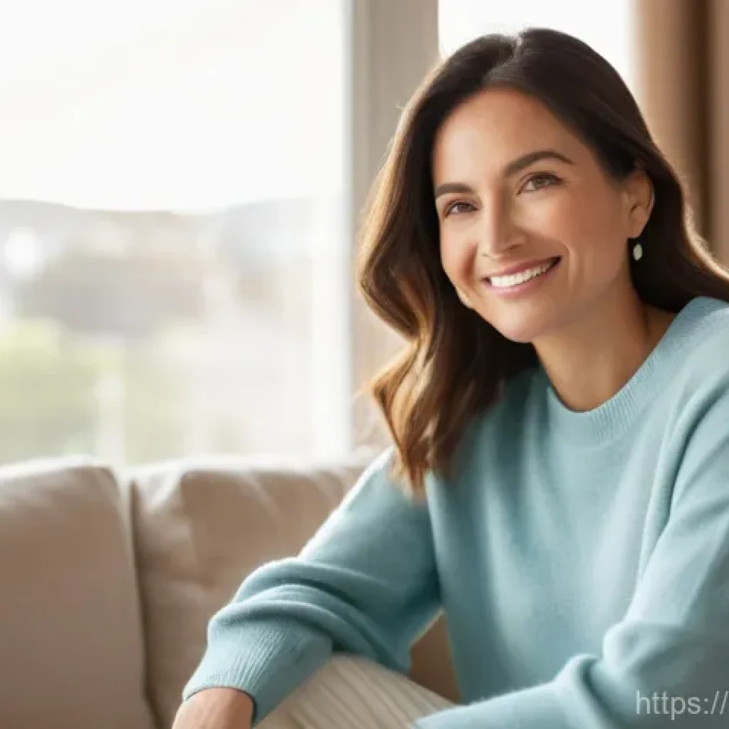 요로결석을 위한 체외충격파 쇄석술 후기 - **Prompt: A serene woman in her late 30s to early 40s sits comfortably in a sunlit, modern living ro...