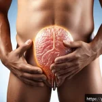 Home 18 소변에서 피가 섞여 나올 때 병원 방문 시기 - A detailed medical illustration of a middle-aged Brazilian man experiencing urinary tract infection ...