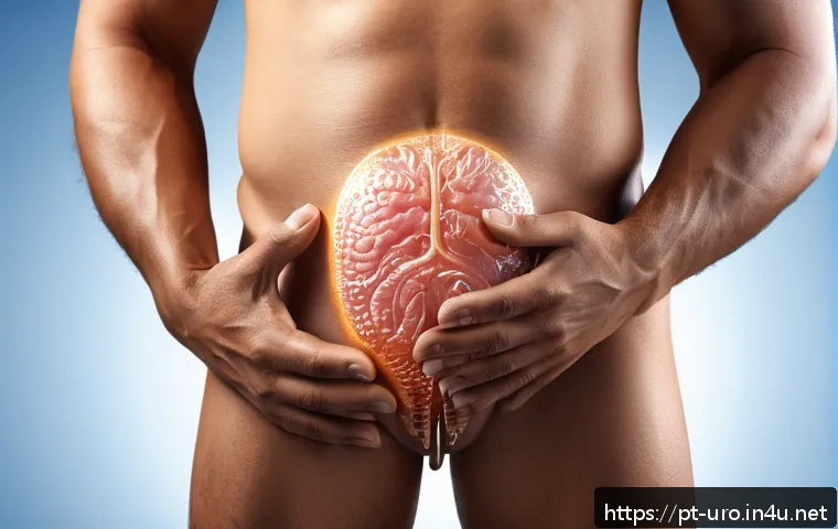 소변에서 피가 섞여 나올 때 병원 방문 시기 - A detailed medical illustration of a middle-aged Brazilian man experiencing urinary tract infection ...