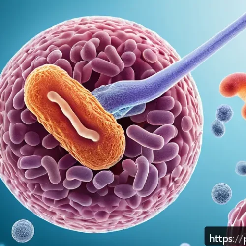 Home 17 요로감염 예방을 위한 유산균 추천 - A detailed scientific illustration showing the interaction of probiotics in the female urinary tract...